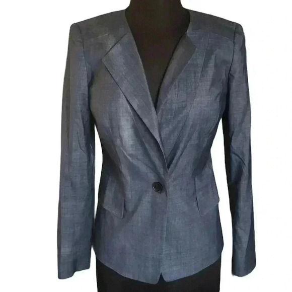 Lafayette 148 Chambray Fully Lined Long Sleeve Blazer Jacket Size 4 - Picture 1 of 6